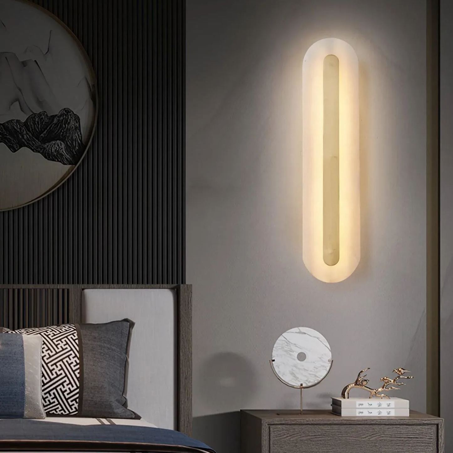 Jade Modern Rounded Alabaster Wall Light Bedroom Hallway Living Room