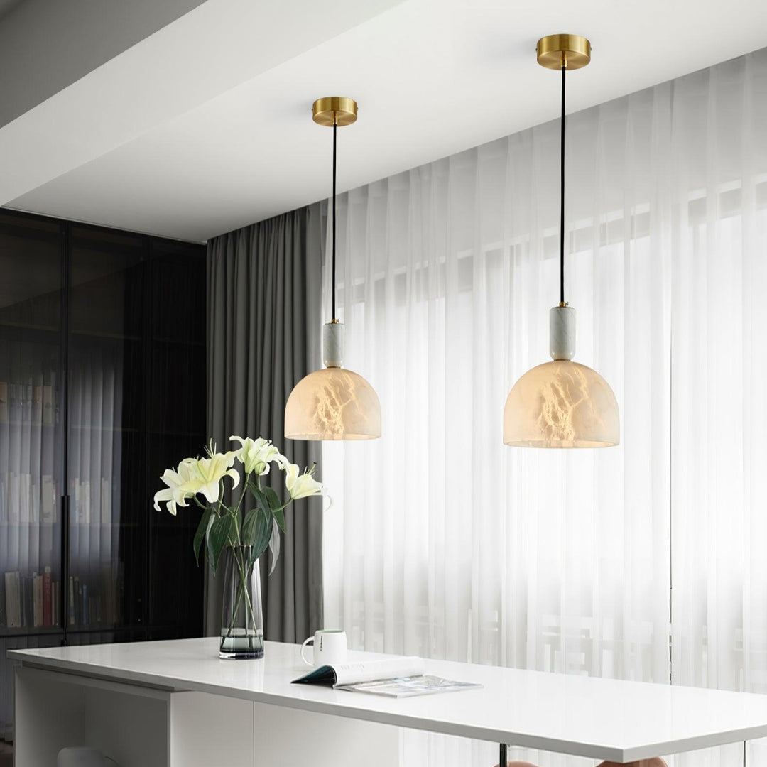 Jade Alabaster Brass Dome Modern Pendant Light Living Room Bedroom
