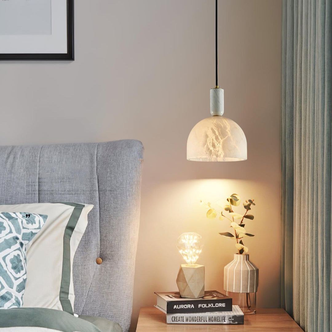 Jade Alabaster Brass Dome Modern Pendant Light Living Room Bedroom