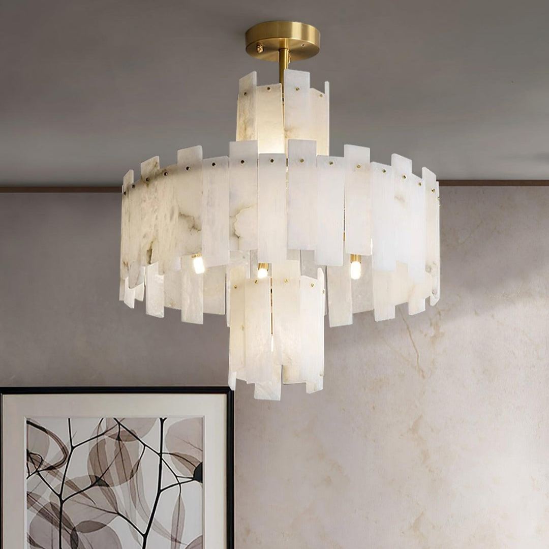 Jade Alabaster Brass Tiered Modern Chandelier Living Room Dining Room