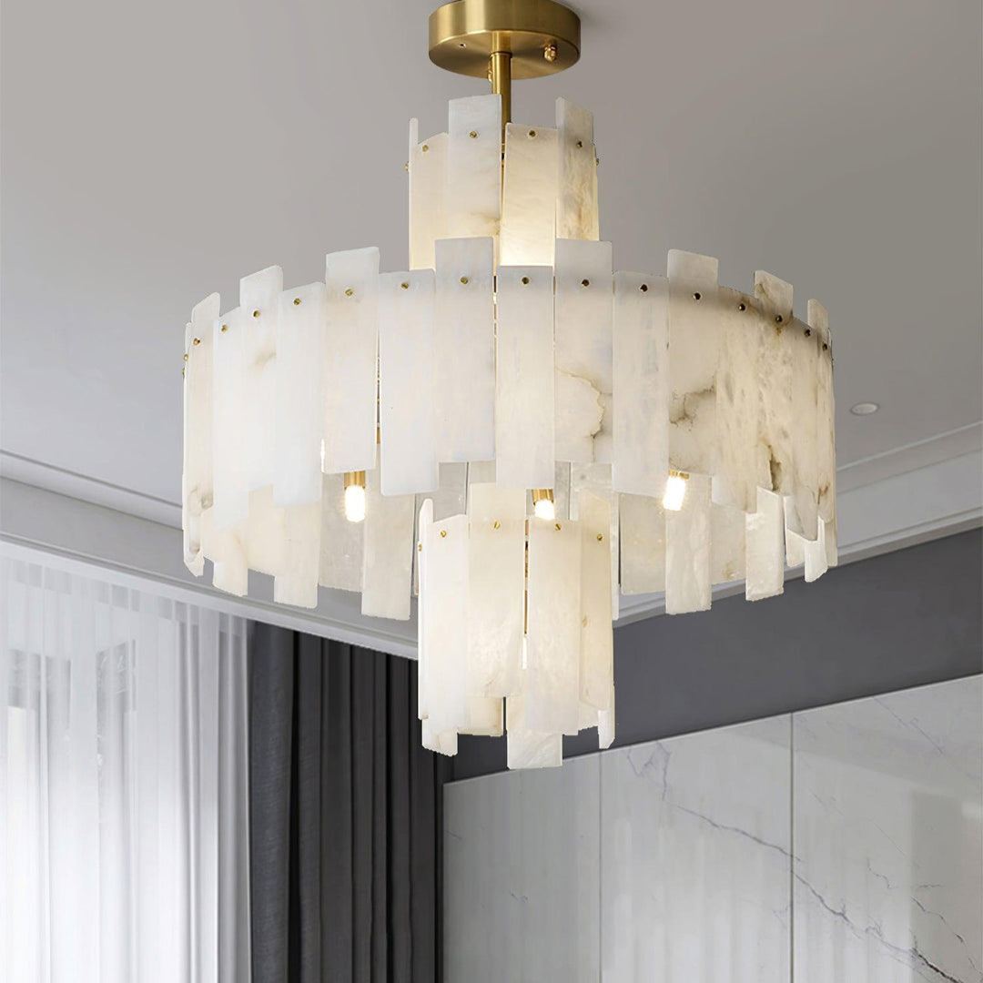 Jade Alabaster Brass Tiered Modern Chandelier Living Room Dining Room