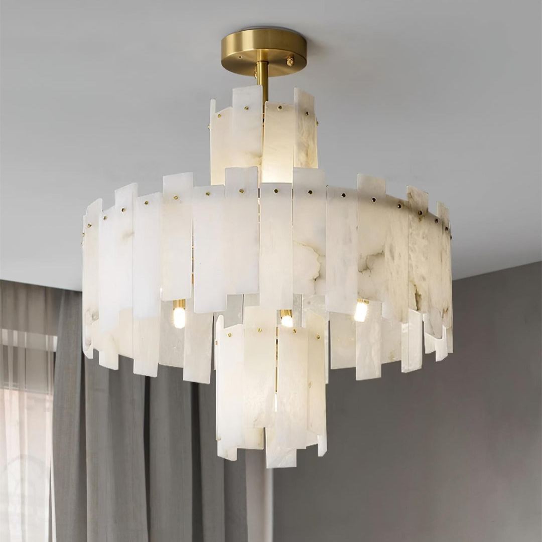Jade Alabaster Brass Tiered Modern Chandelier Living Room Dining Room