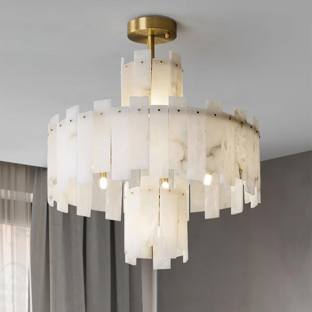 Jade Alabaster Brass Tiered Modern Chandelier Living Room Dining Room