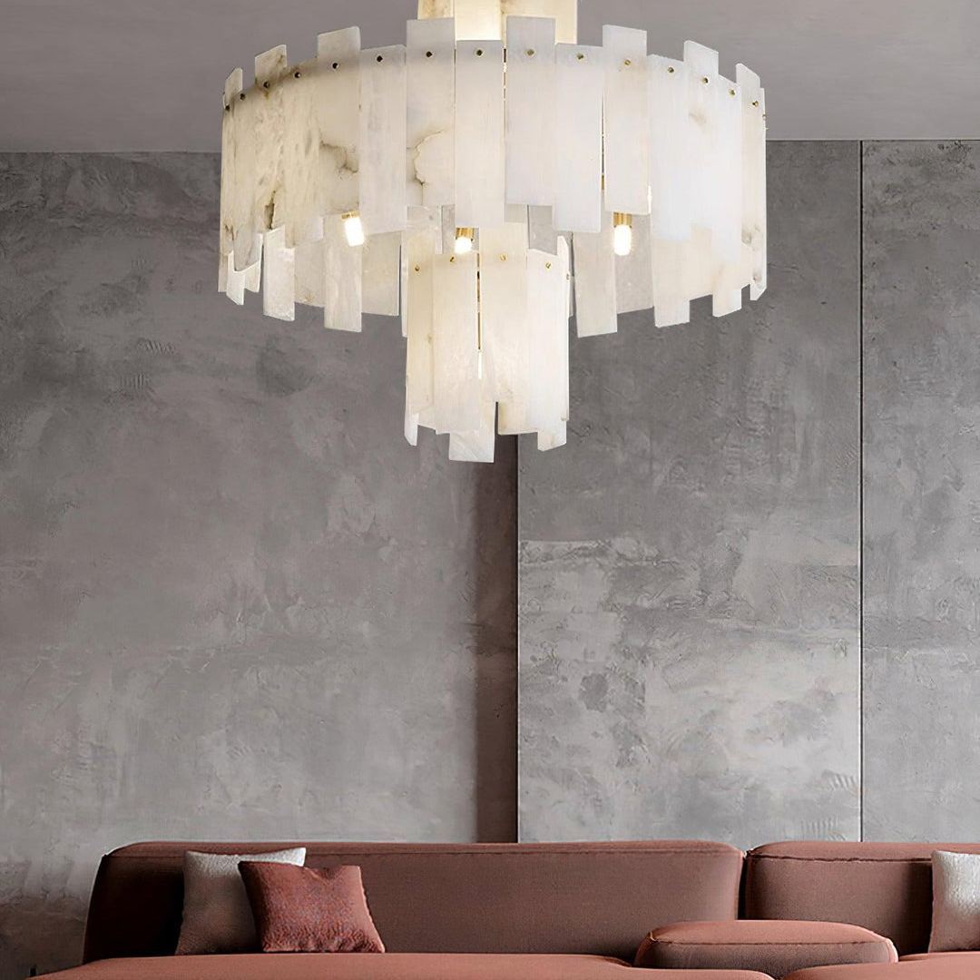 Jade Alabaster Brass Tiered Modern Chandelier Living Room Dining Room