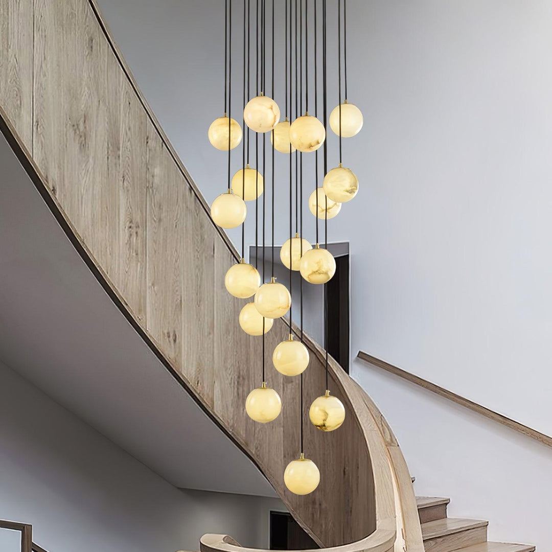 Jade Modern Alabaster Brass Ball Cluster Chandelier Living Room Bedroom