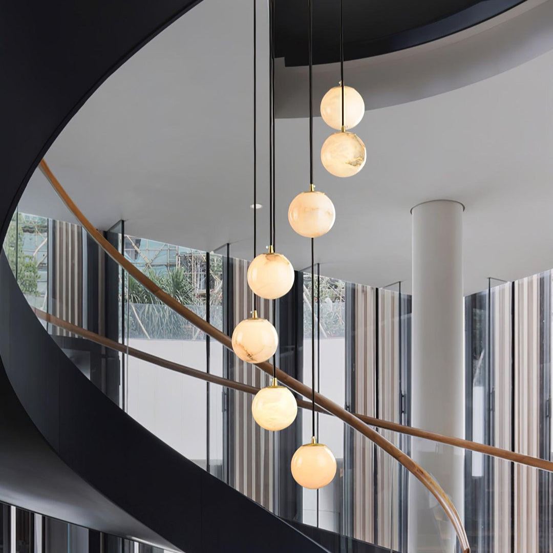 Jade Modern Alabaster Brass Ball Cluster Chandelier Living Room Bedroom