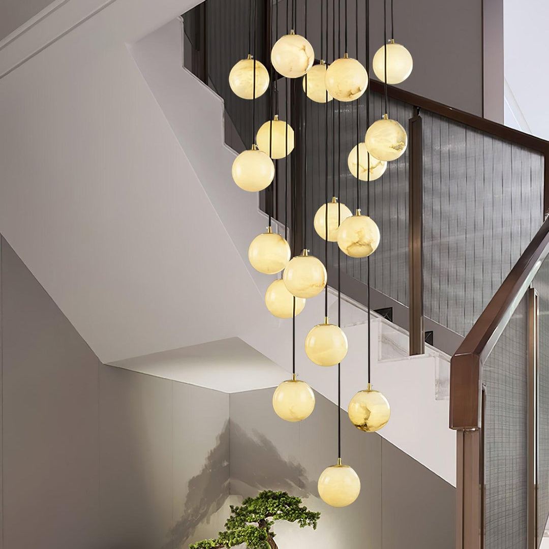 Jade Modern Alabaster Brass Ball Cluster Chandelier Living Room Bedroom