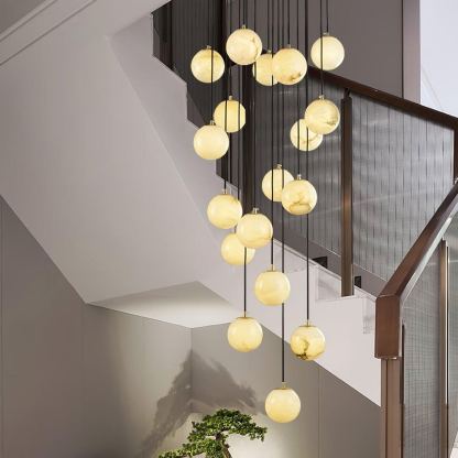 Jade Modern Alabaster Brass Ball Cluster Chandelier Living Room Bedroom