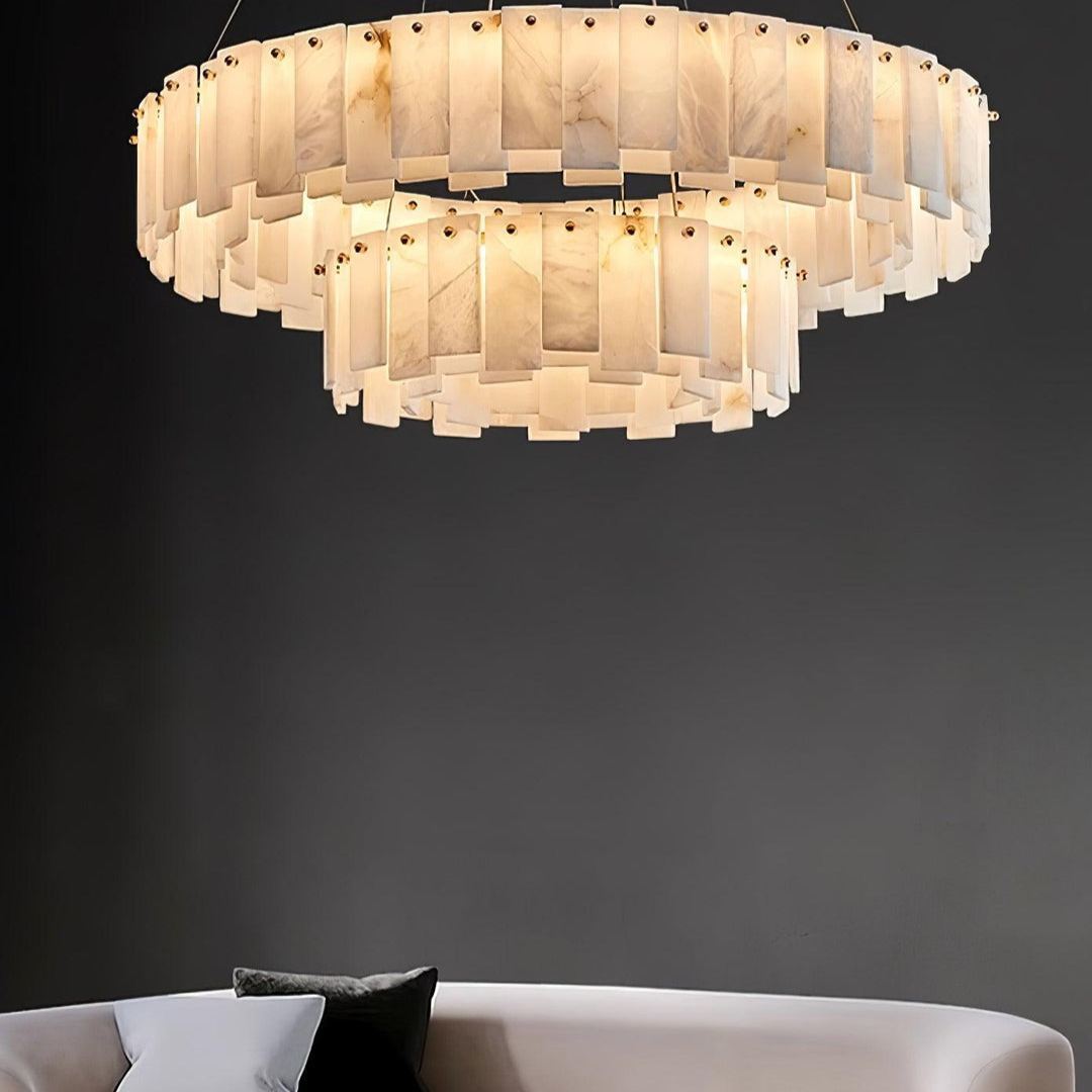 Jade Contemporary Alabaster Round Brass Chandelier Living Room