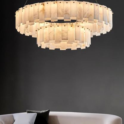 Jade Contemporary Alabaster Round Brass Chandelier Living Room