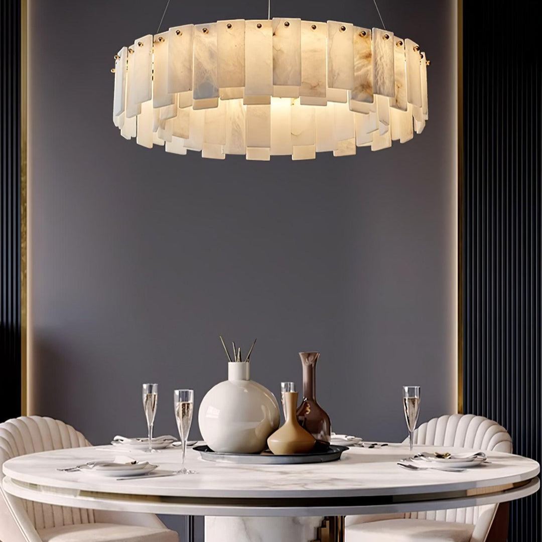 Jade Contemporary Alabaster Round Brass Chandelier Living Room