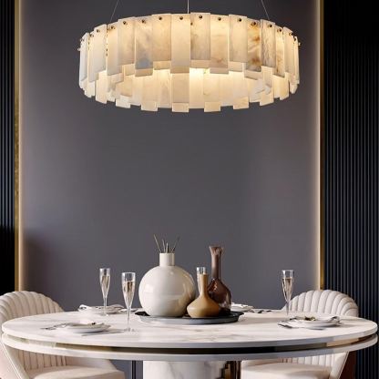 Jade Contemporary Alabaster Round Brass Chandelier Living Room