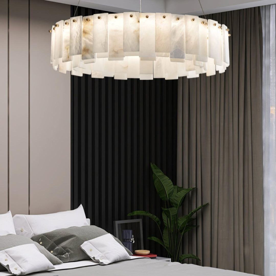Jade Contemporary Alabaster Round Brass Chandelier Living Room