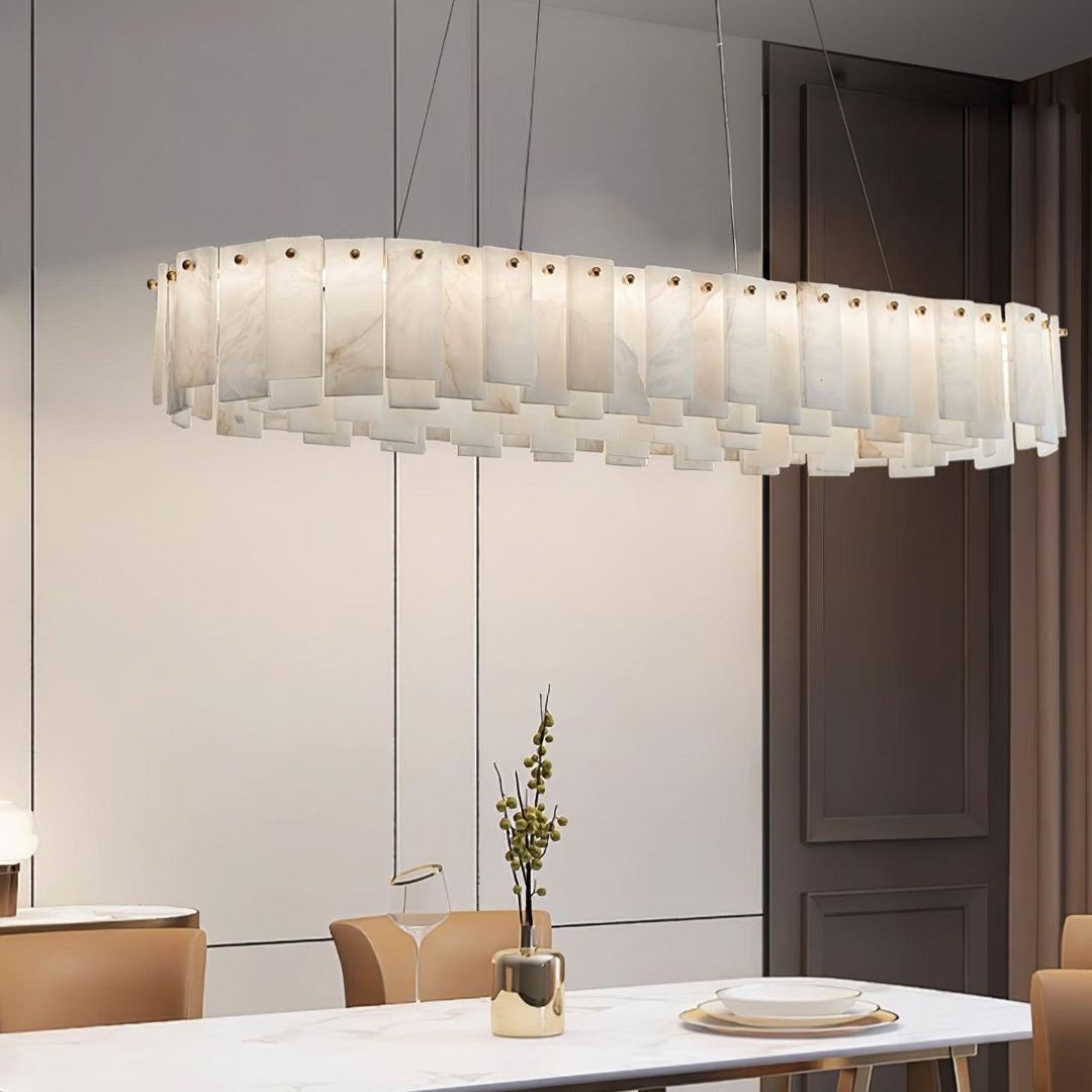Jade Contemporary Alabaster Round Brass Chandelier Living Room