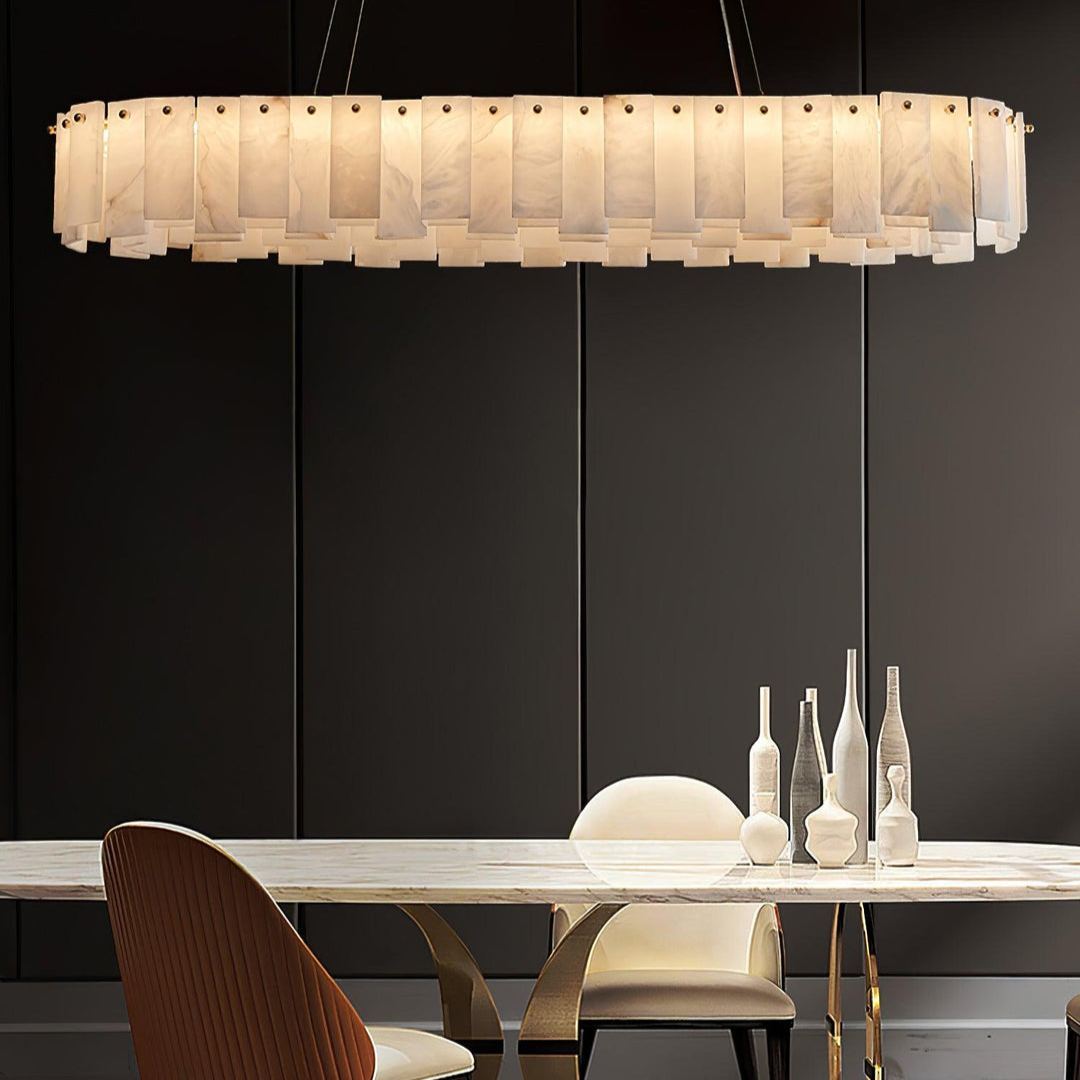 Jade Contemporary Alabaster Round Brass Chandelier Living Room