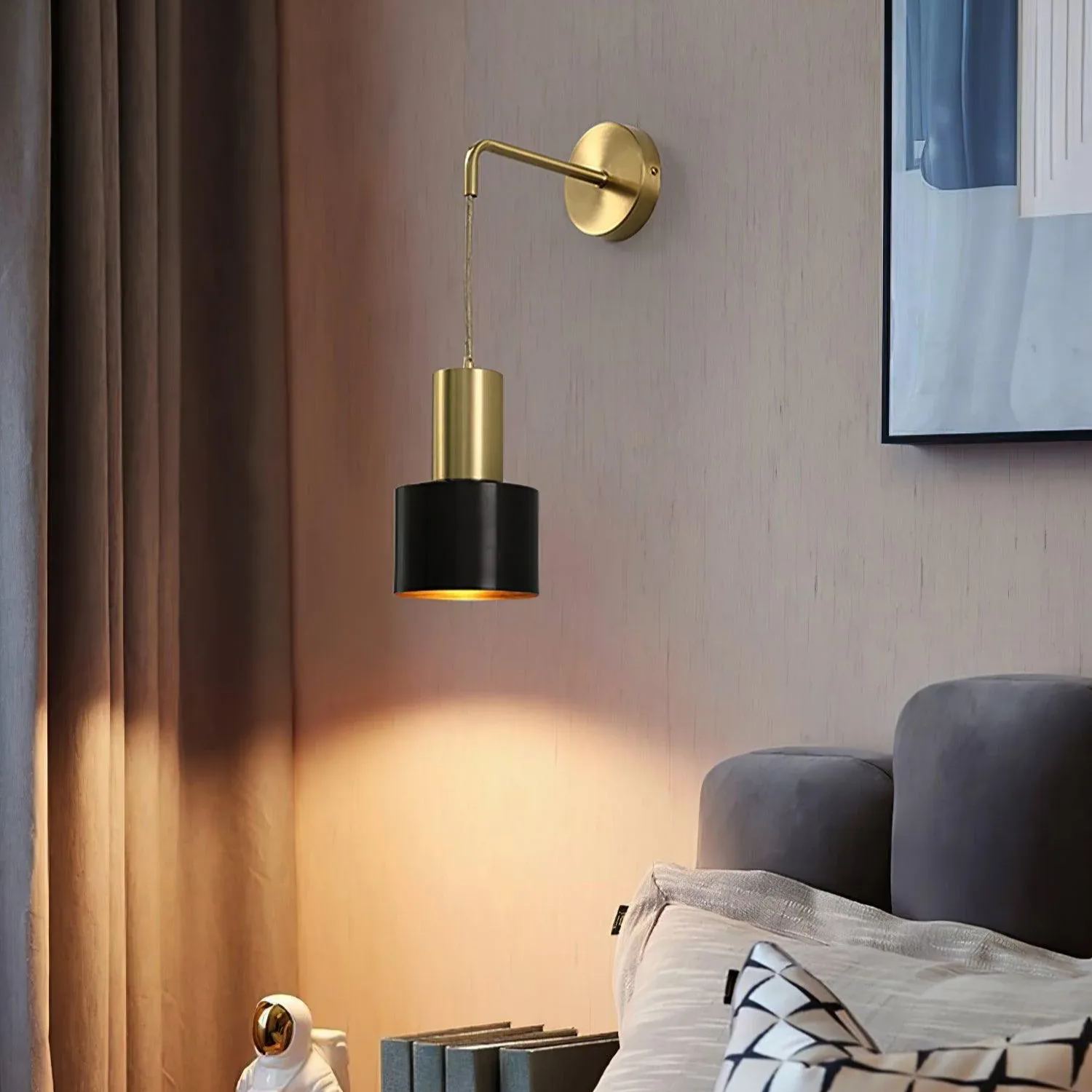 Orr Minimalism Brass Metal Black Wall Lamp Dining Room Bedroom