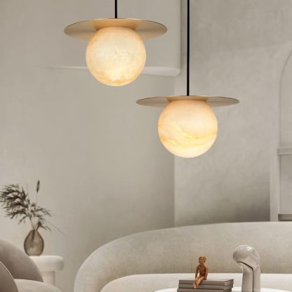 Jade Alabaster Spherical Brass Modern Pendant Light Dining Room