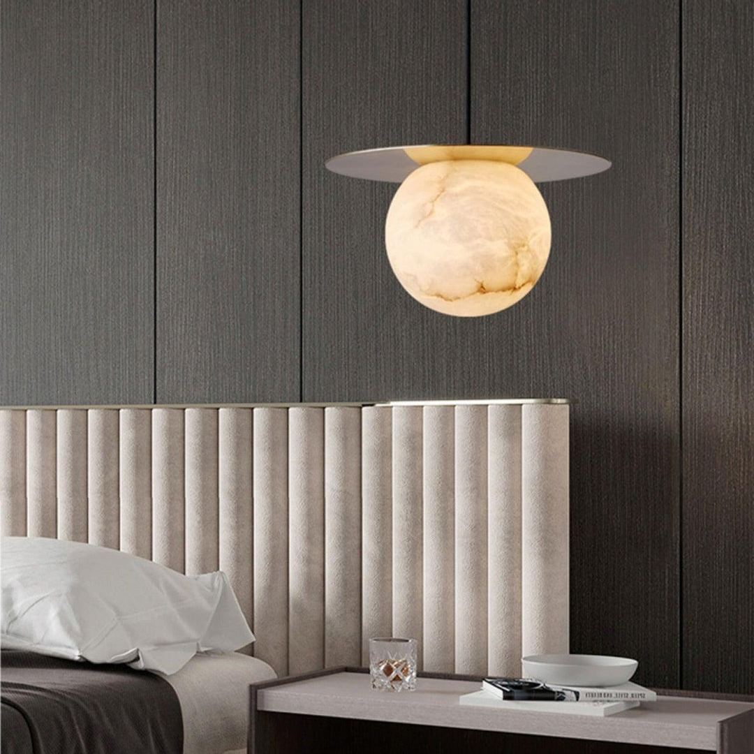 Jade Alabaster Spherical Brass Modern Pendant Light Dining Room