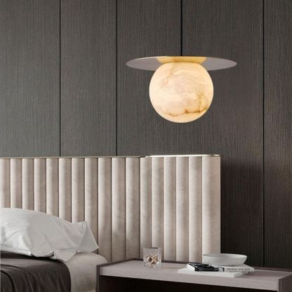 Jade Alabaster Spherical Brass Modern Pendant Light Dining Room