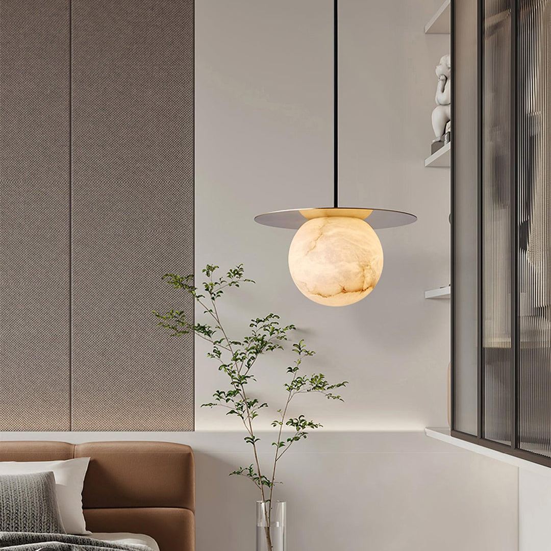 Jade Alabaster Spherical Brass Modern Pendant Light Dining Room