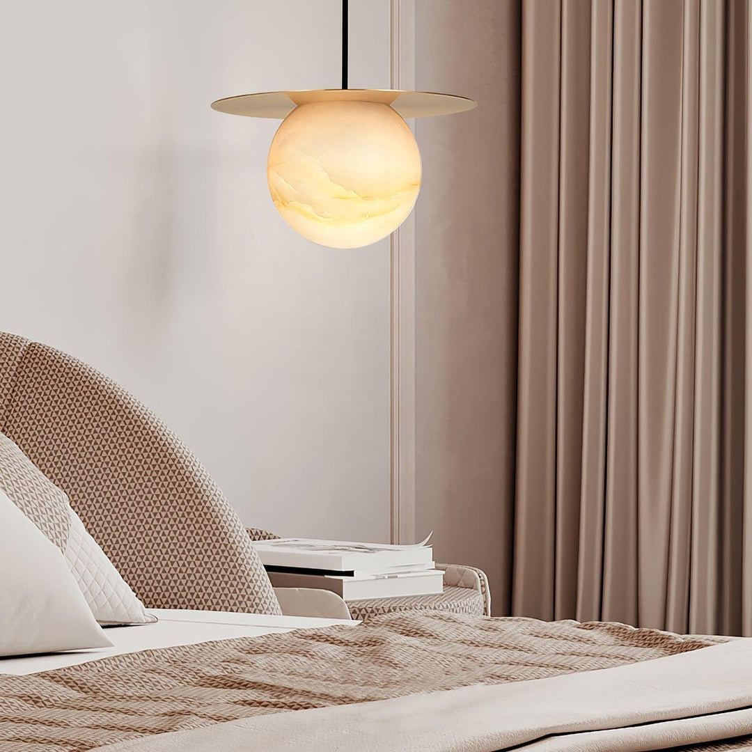 Jade Alabaster Spherical Brass Modern Pendant Light Dining Room