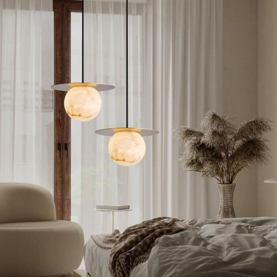 Jade Alabaster Spherical Brass Modern Pendant Light Dining Room