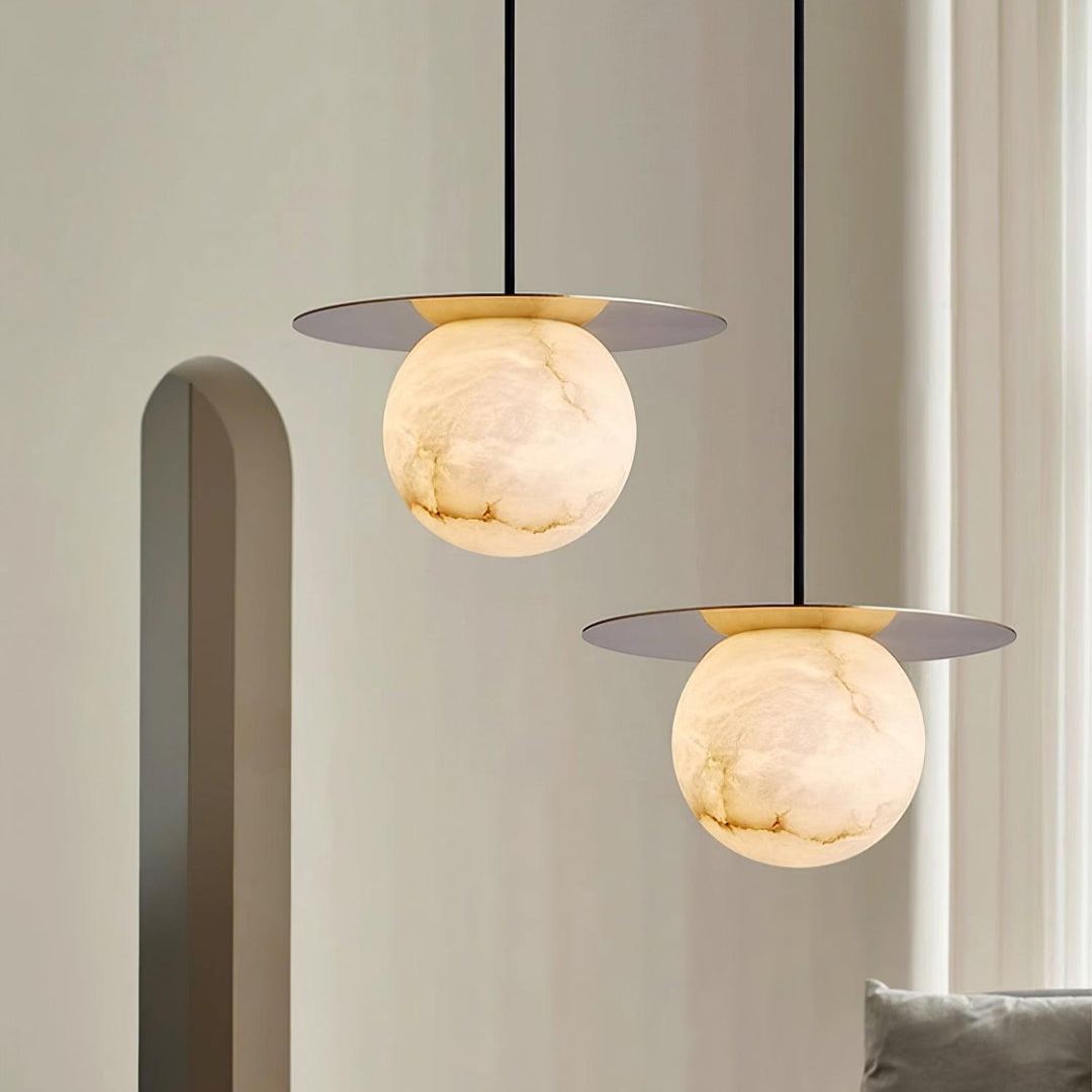 Jade Alabaster Spherical Brass Modern Pendant Light Dining Room