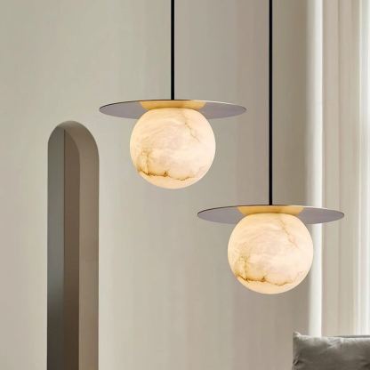 Jade Alabaster Spherical Brass Modern Pendant Light Dining Room