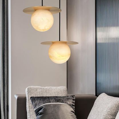 Jade Alabaster Spherical Brass Modern Pendant Light Dining Room