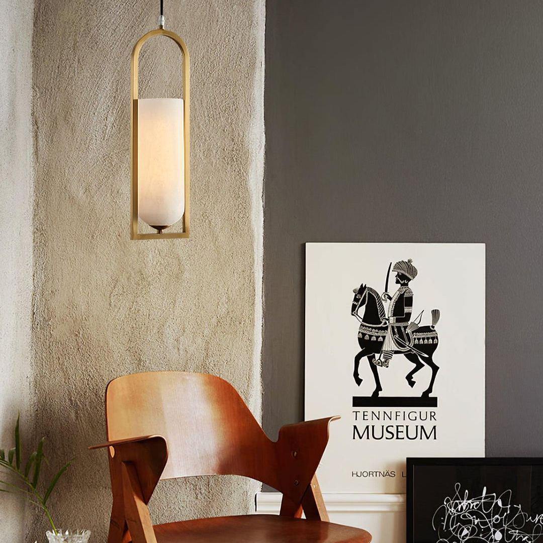 Jade Elegant Alabaster Cylinder Brass Pendant Light Dining Room