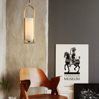 Jade Elegant Alabaster Cylinder Brass Pendant Light Dining Room