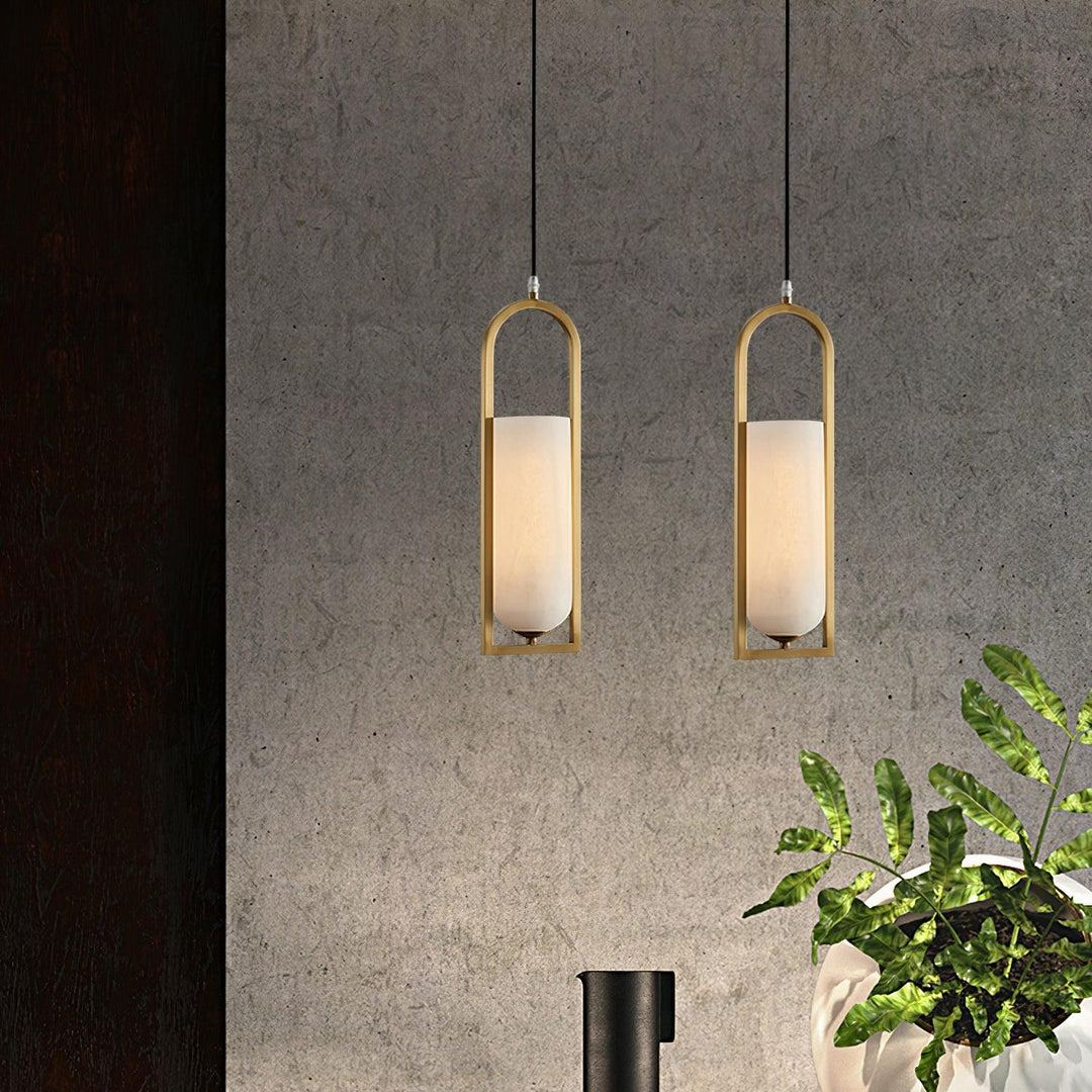 Jade Elegant Alabaster Cylinder Brass Pendant Light Dining Room