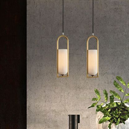 Jade Elegant Alabaster Cylinder Brass Pendant Light Dining Room