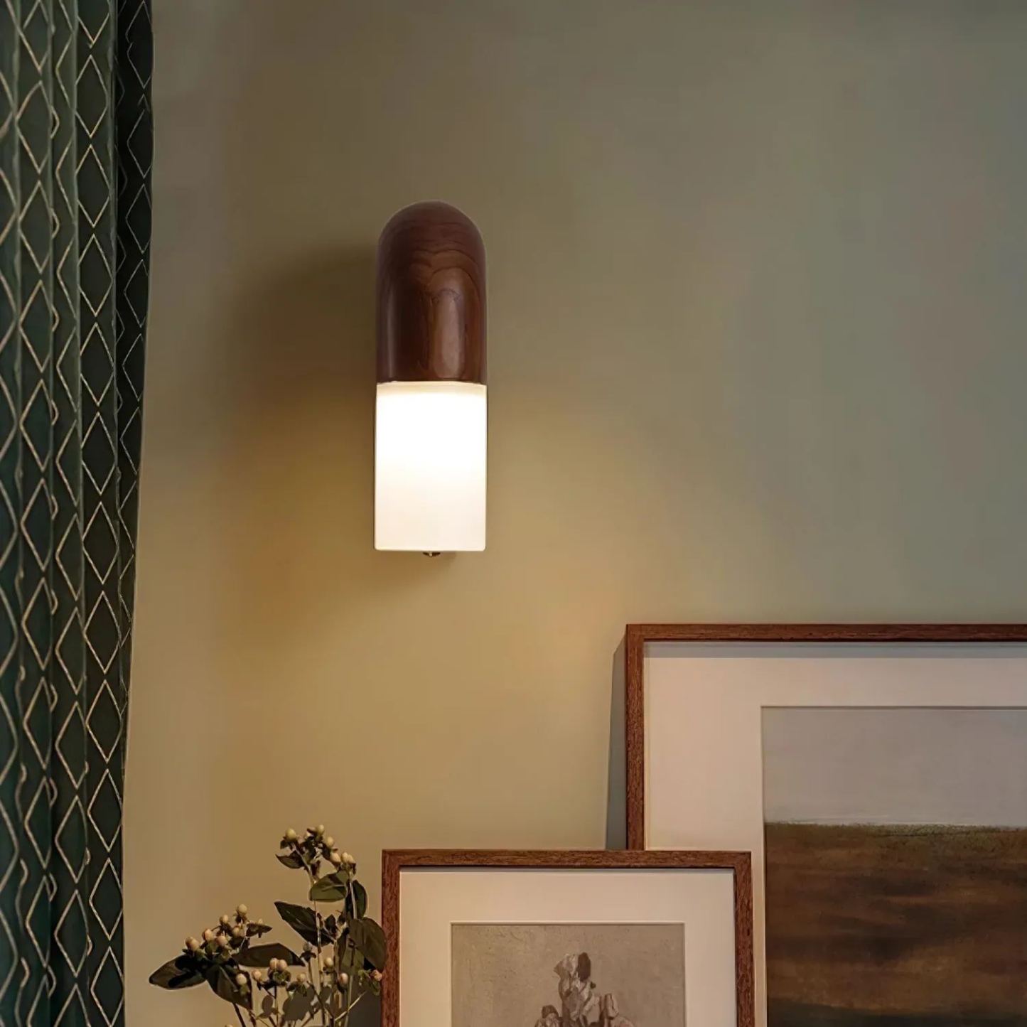 Ozawa Wood Walnut Black Metal Wall Light Dining Room Bedroom