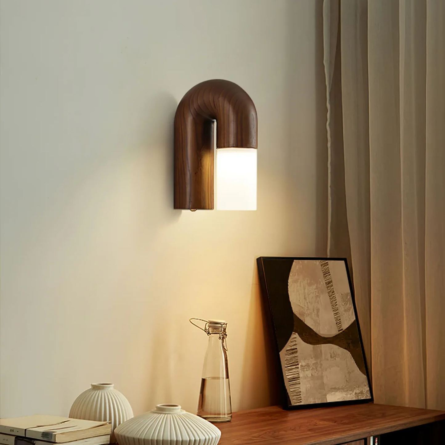 Ozawa Wood Walnut Black Metal Wall Light Dining Room Bedroom