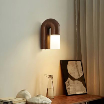 Ozawa Wood Walnut Black Metal Wall Light Dining Room Bedroom