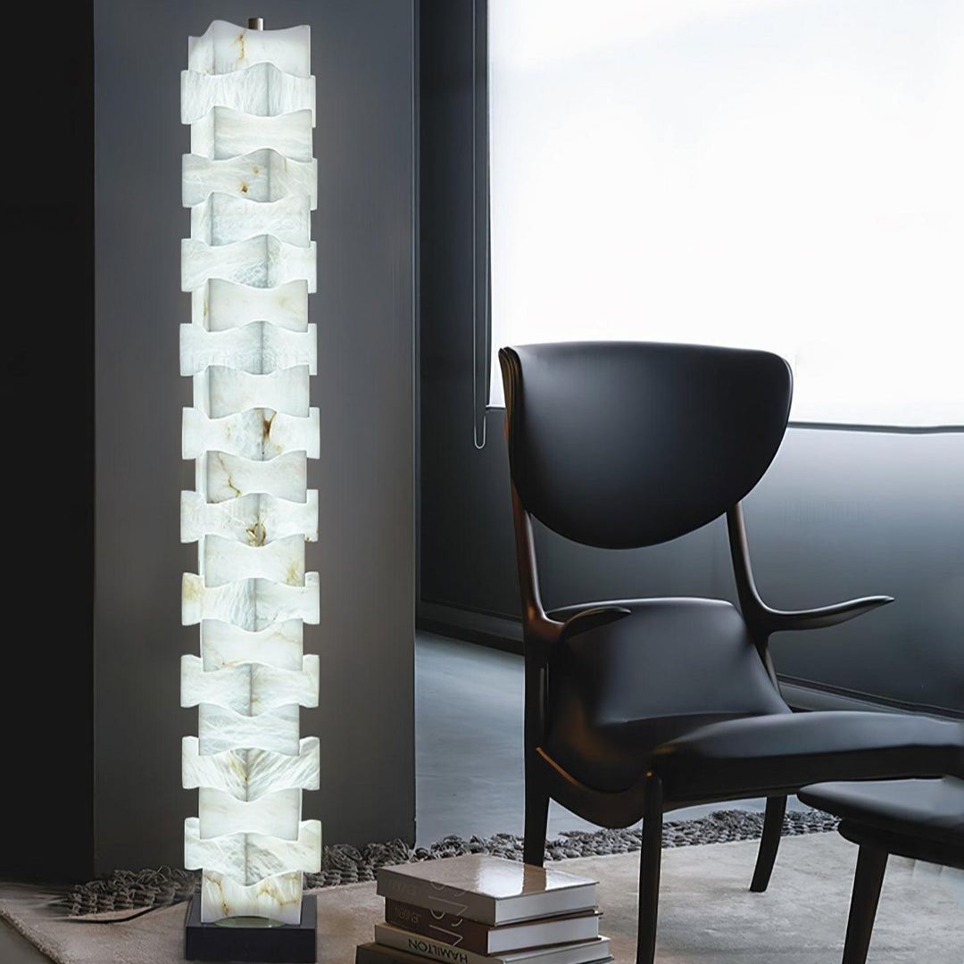Jade Chic Layered Alabaster Floor Lamp Living Room Bedroom
