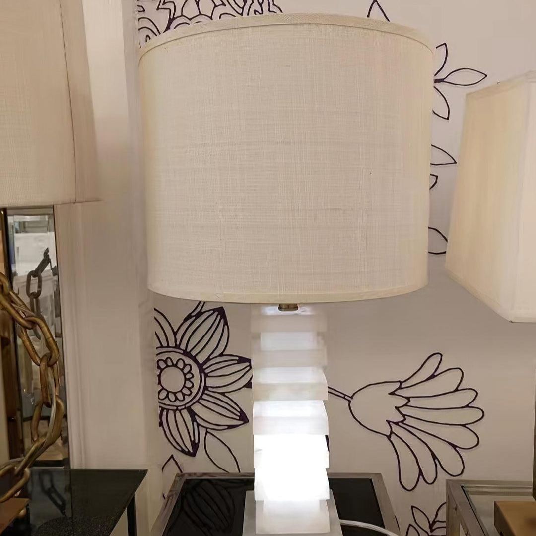 Jade Alabaster Stacked Elegant Table Lamp Bedroom Living Room