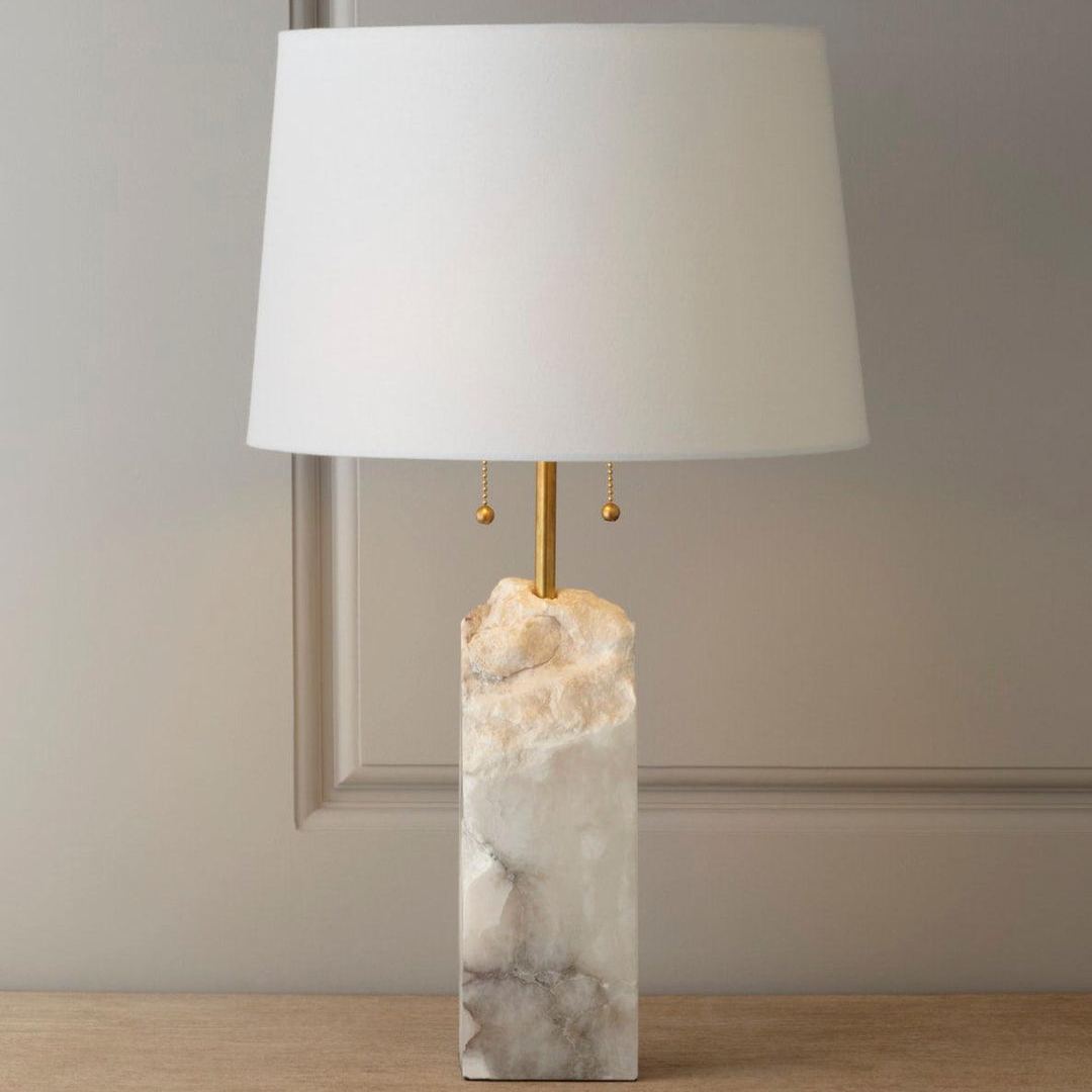 Jade Alabaster Rectangular Elegant Table Lamp Bedroom Living Room