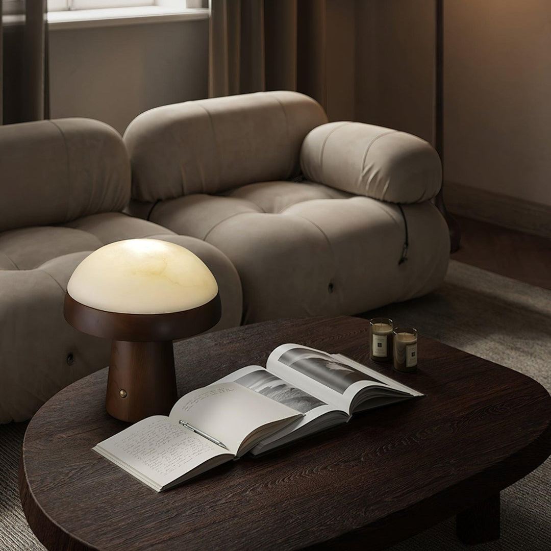 Jade Modern Alabaster Wood Mushroom Table Lamp Living Room