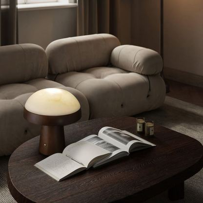 Jade Modern Alabaster Wood Mushroom Table Lamp Living Room
