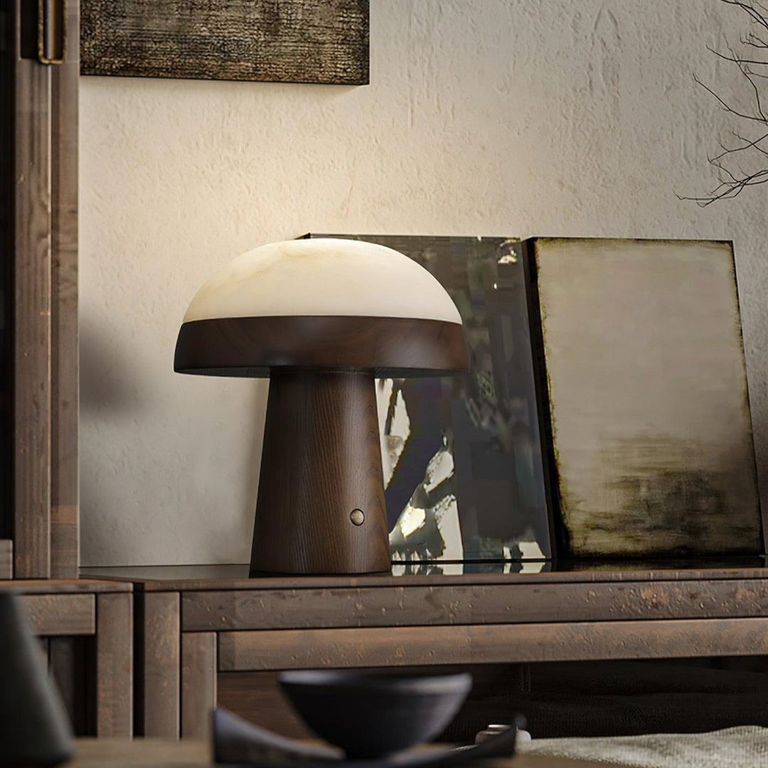 Jade Modern Alabaster Wood Mushroom Table Lamp Living Room