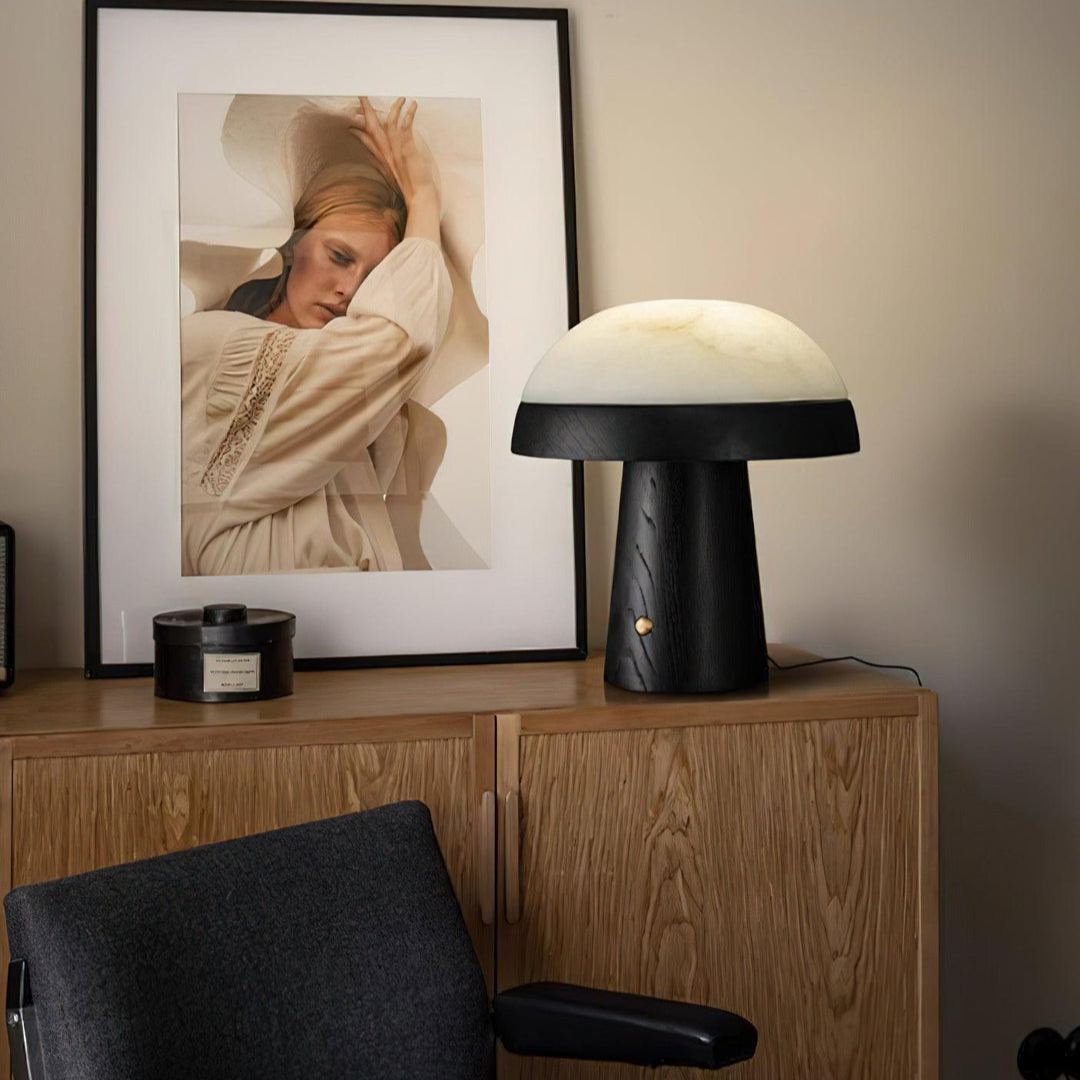 Jade Modern Alabaster Wood Mushroom Table Lamp Living Room