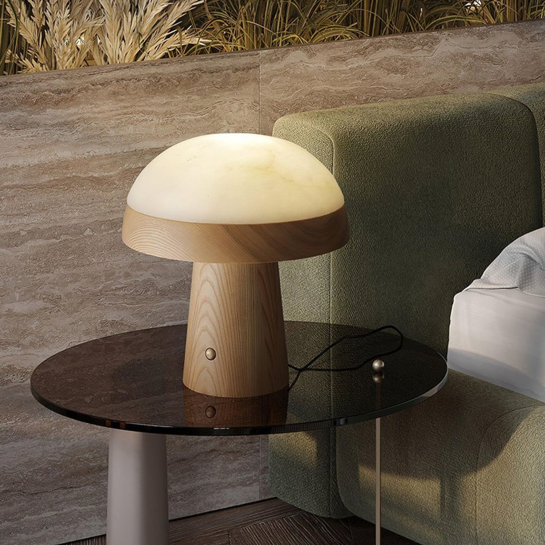 Jade Modern Alabaster Wood Mushroom Table Lamp Living Room