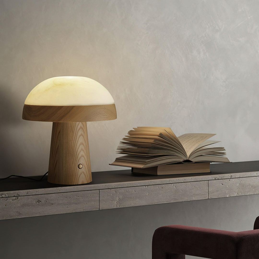 Jade Modern Alabaster Wood Mushroom Table Lamp Living Room