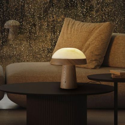 Jade Modern Alabaster Wood Mushroom Table Lamp Living Room