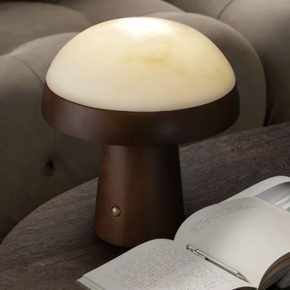 Jade Modern Alabaster Wood Mushroom Table Lamp Living Room