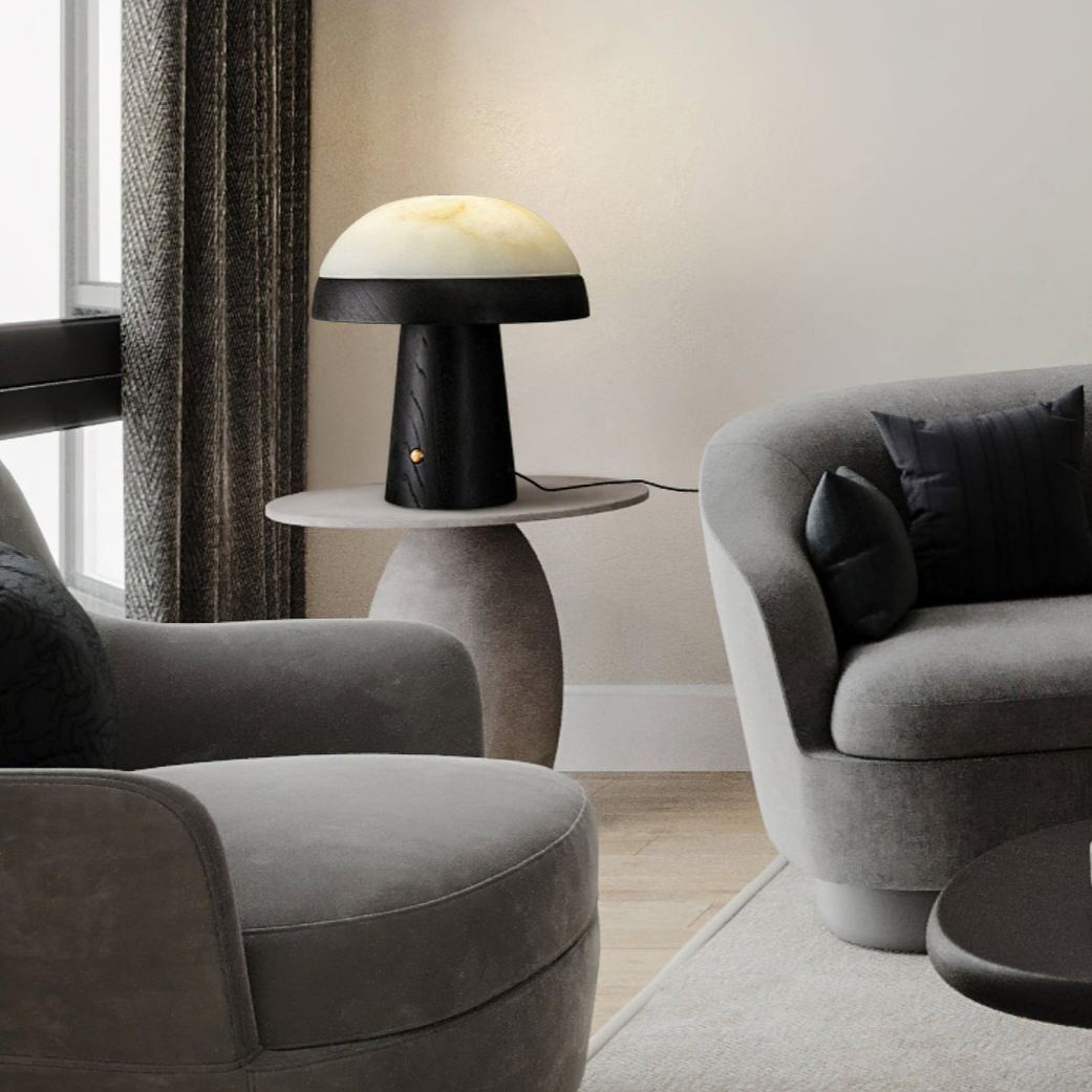 Jade Modern Alabaster Wood Mushroom Table Lamp Living Room