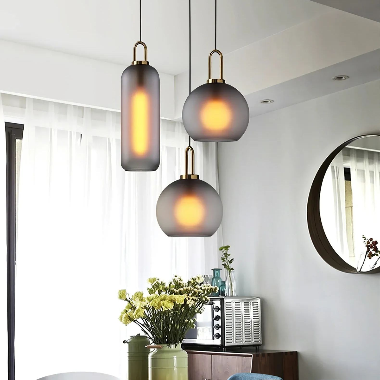 Hailie Modern Round Glass Pendant Light Bedroom Hallway Living Room