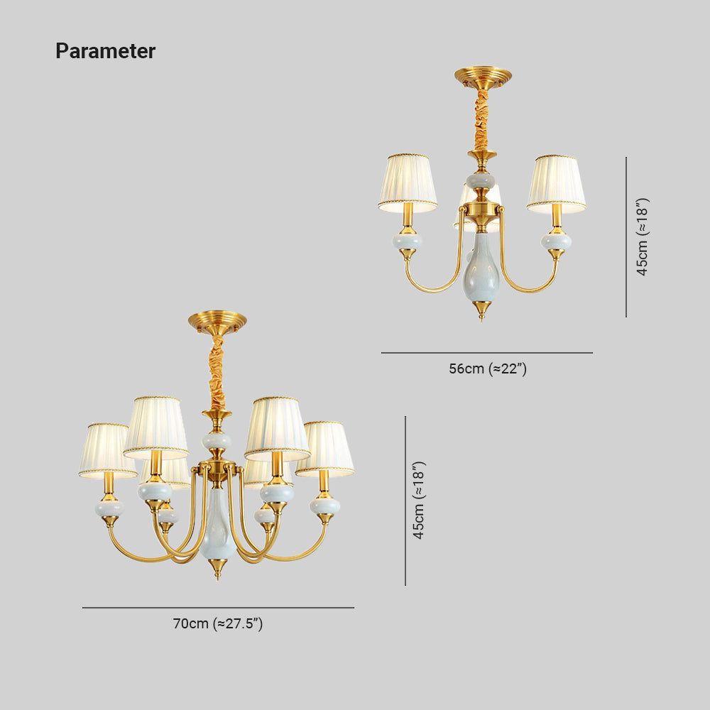 Alessio Chandelier dimensions: Retro fabric lighting sizes. Alessio Retro Elegant Fabric Chandelier
